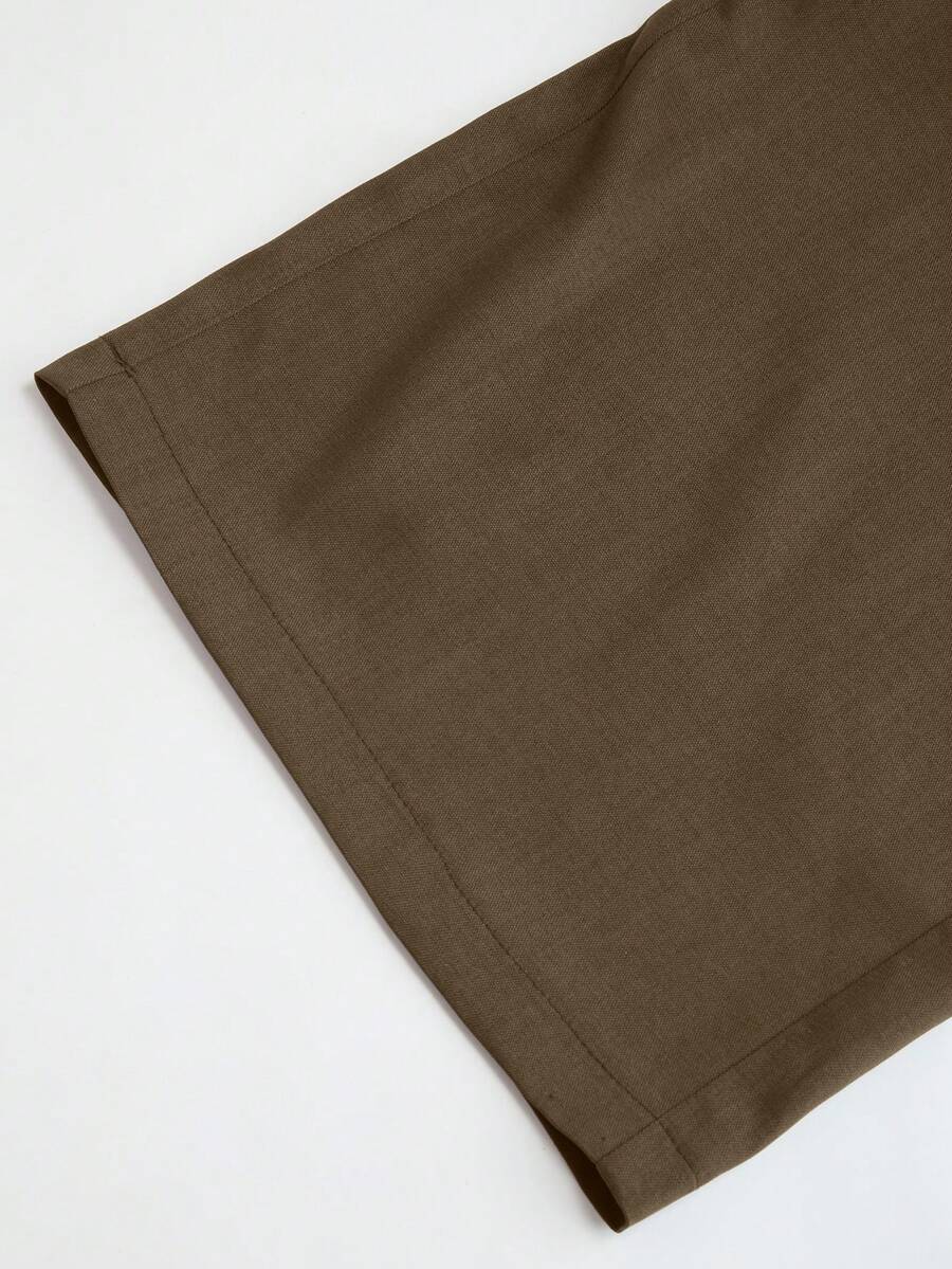 Vela Rue Minimalist Design Hook & Eye Closure Lightweight Slightly Sheer Navy Blue Solid Color Suit Pants With Zipper Hook & Eye Wide Leg Slimming Brown - Brown - View 5